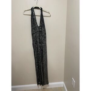 Anthropologie Silver Sequin Halter Jumpsuit
